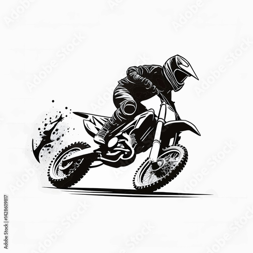 minimalistic vector silhouette of a Motocross stuntman illustration