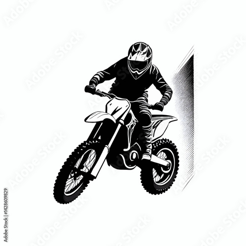 minimalistic vector silhouette of a Motocross stuntman illustration
