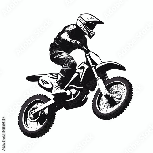 minimalistic vector silhouette of a Motocross stuntman illustration