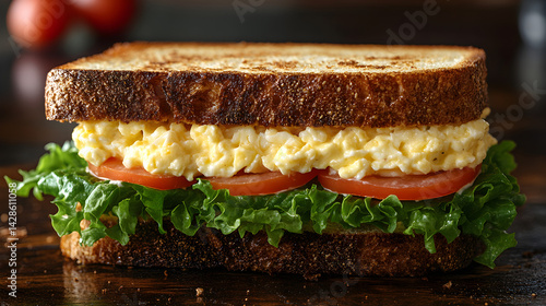 Obraz na płótnie Egg salad sandwich with lettuce on toasted white bread w salonie
