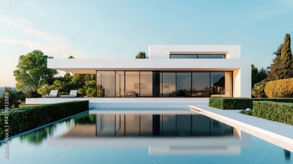 Fototapeta premium Modern house with pool and garden