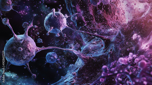 3D illustration of single-cell analysis with a microscope background featuring stem cells