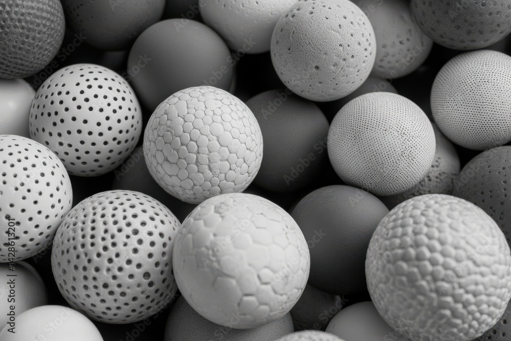 Abstract Composition of White and Gray Textured Spheres in Cluster