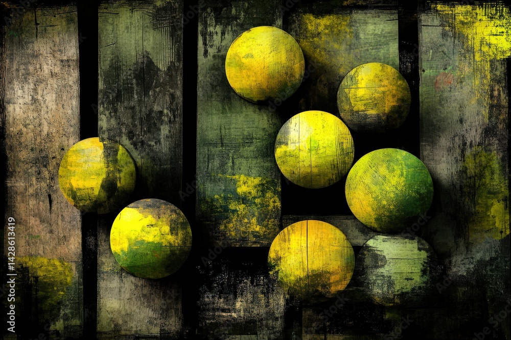 Abstract Composition of Yellow Spheres on a Textured Background