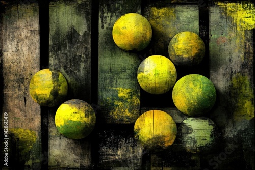 Obraz na płótnie Abstract Composition of Yellow Spheres on a Textured Background w salonie
