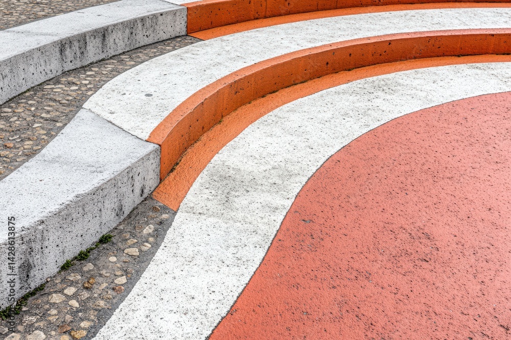 Abstract Curved Shapes in Orange and Gray Concrete Design