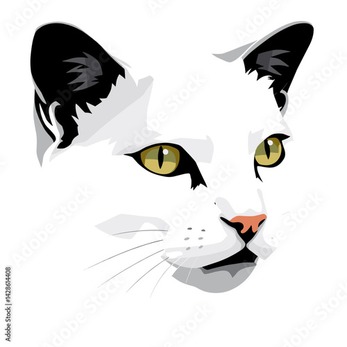 Elegant white cat with green eyes looking thoughtfully against a white background for pet lovers concept