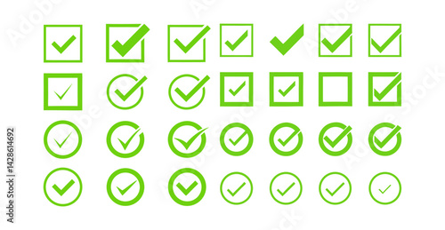 Green Check Mark Icons - High-Quality Vector Graphics for Web Design, UI, Approval, and Verification