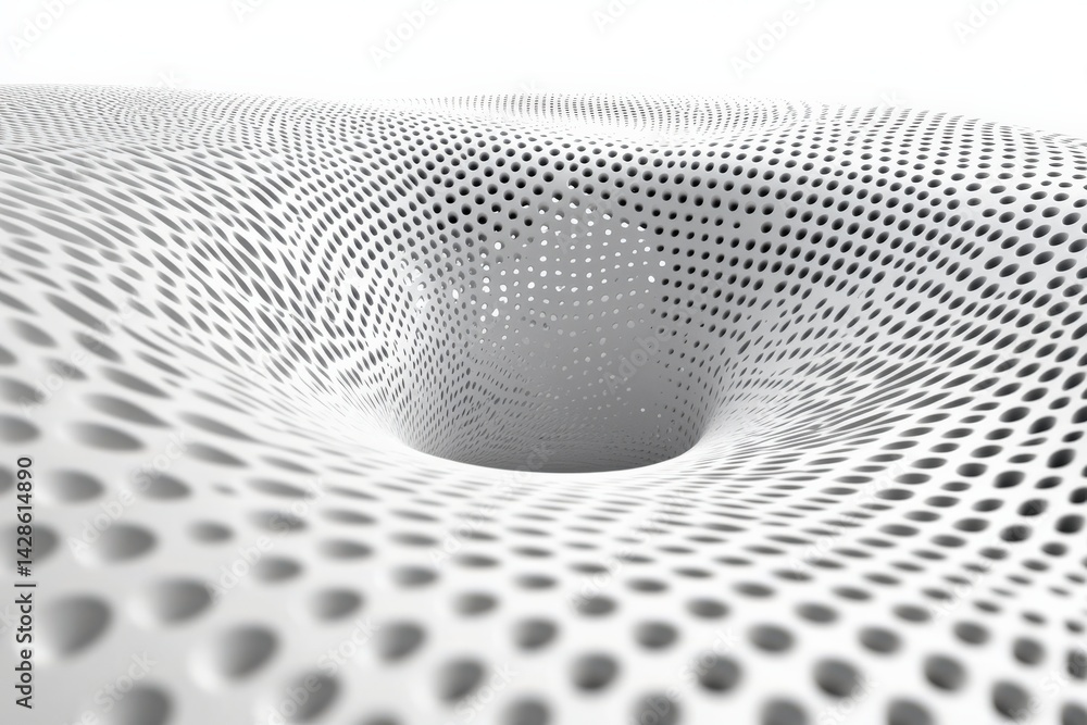 Abstract design with perforated surface and dynamic light patterns