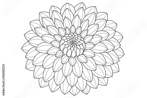 Detailed Dahlia Flower Coloring Page - Geometric Floral Pattern Art