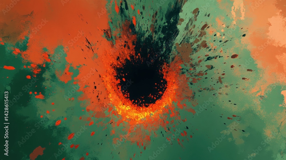Abstract explosion of colors with dark center and vivid splashes