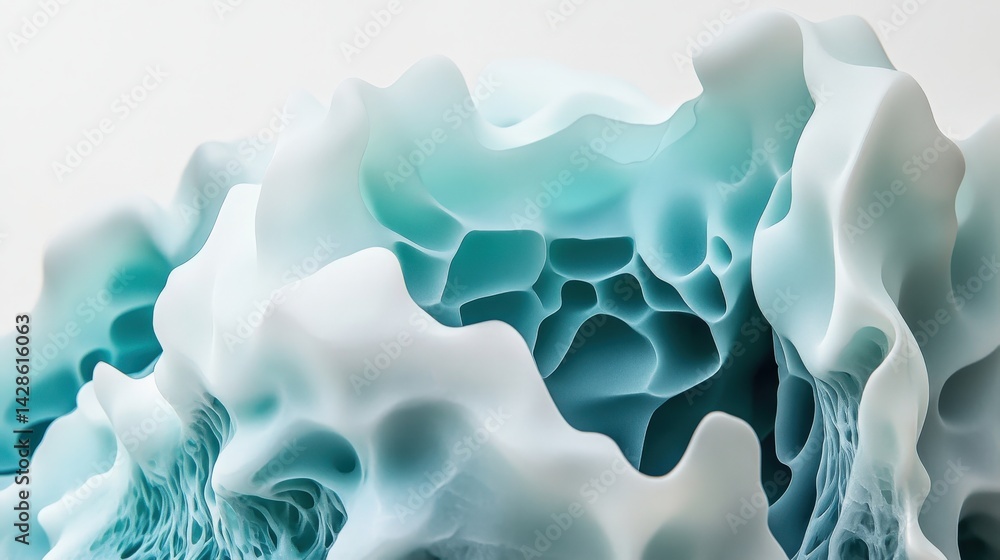Abstract Fluid Shape with Soft Blue and White Textures and Forms