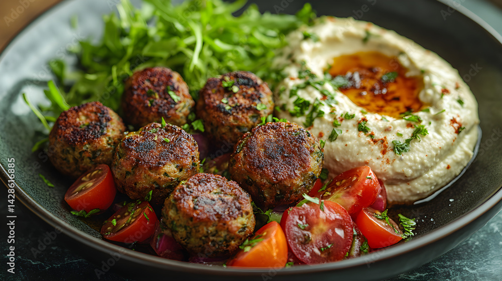 Falafel served with hummus and a side of fresh salad