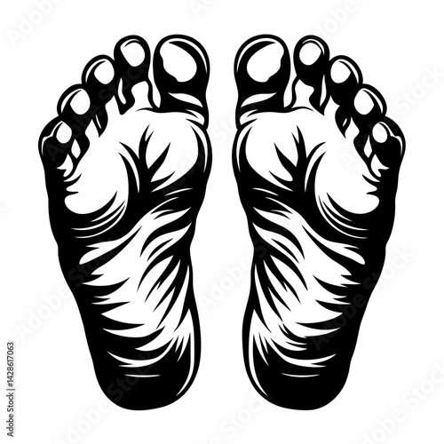 Detailed Black and White Artistic Rendering of a Pair of Human Feet