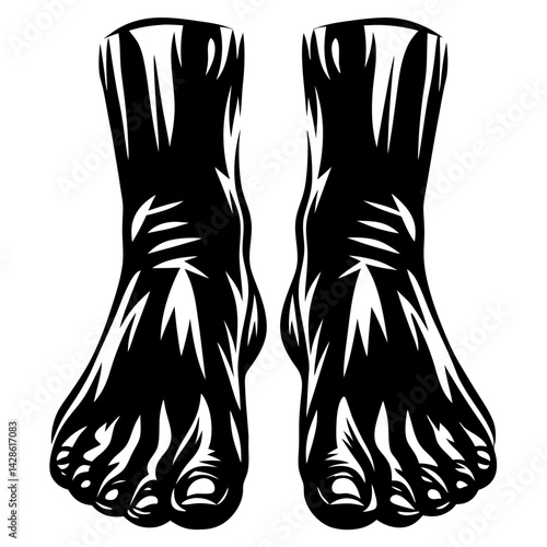 Stylized illustration of two feet facing upward in a bold graphic style