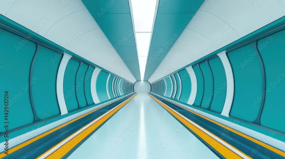 Fototapeta premium Futuristic and Sleek Smart City Infrastructure Concept with Minimalist Design and Bright Lighting in a Spacious Tunnel Environment