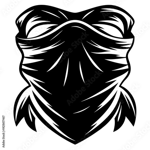 Graphic black and white image of a bandana face covering design