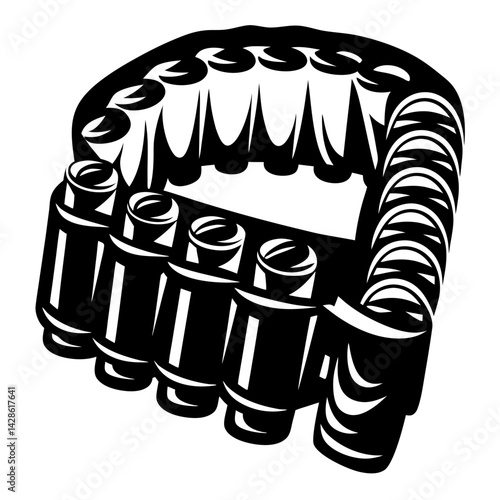 Monochrome illustration of a bandolier filled with ammunition cells or cartridges