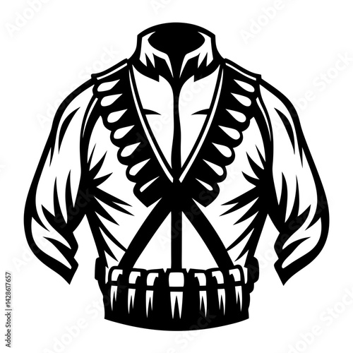 Black and white illustration of a bandolier vest with cartridge belt