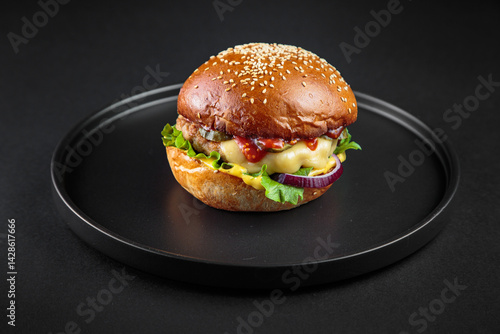 Fresh and delicious burger with fries