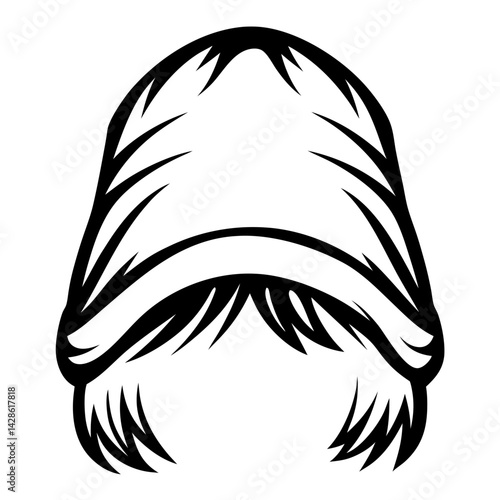 Stylized black and white image of hair with layered fringe design