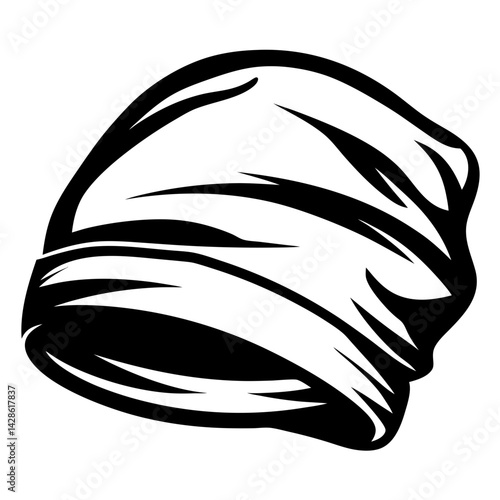 Stylized black and white illustration of a turban, isolated on white background