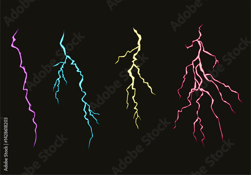 Lightning effect thunderstorm set in different colorfull