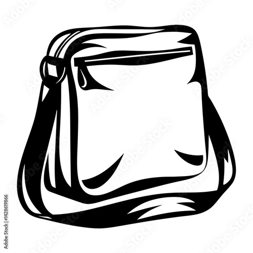 Bold Black and White Graphic of a Messenger Bag with Strap