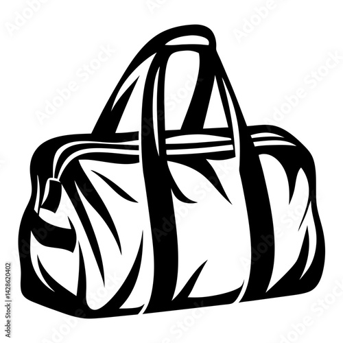 Stylized duffel bag illustration in simple black and white design suitable for use