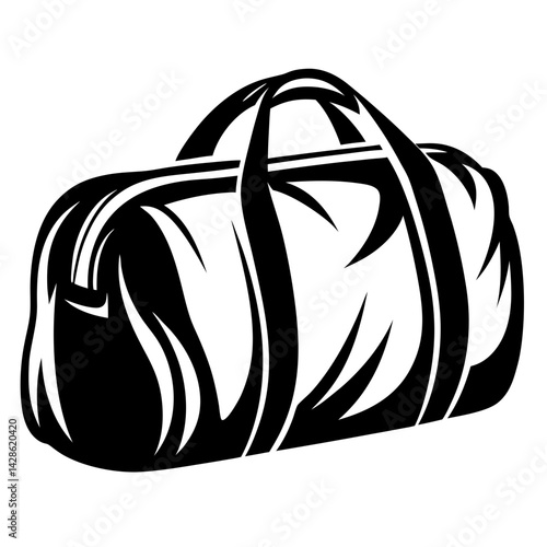 Stylized black and white vector drawing of a duffel or gym bag