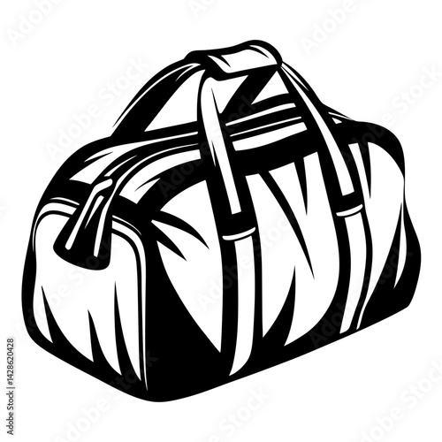 Monochromatic illustration of a duffel bag in a dynamic, bold style