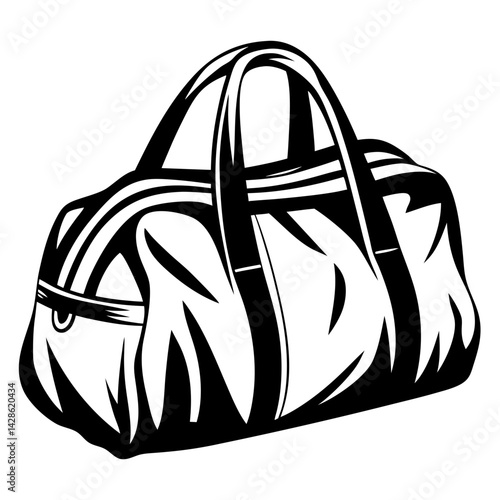Monochrome Drawing of a Classic Duffle Bag in Black and White