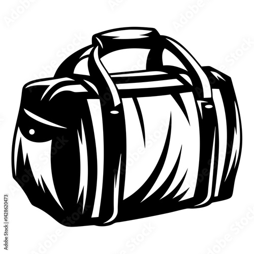 Black and white vector illustration of a duffel bag or gym bag