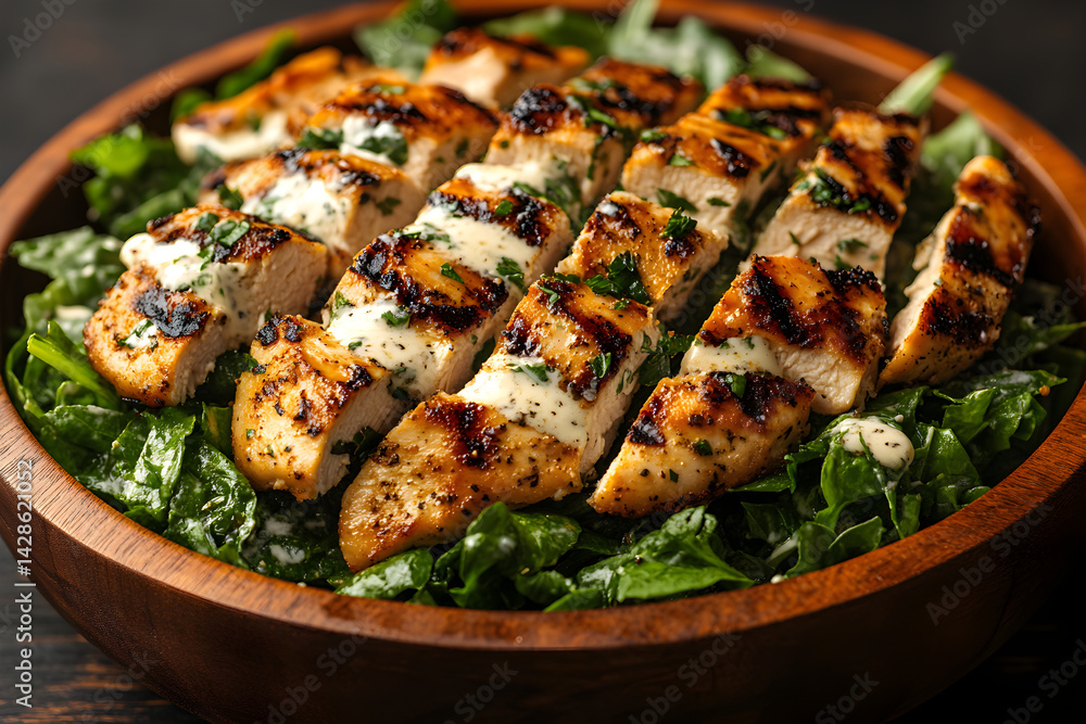 Fresh Caesar salad with grilled chicken and Caesar dressing