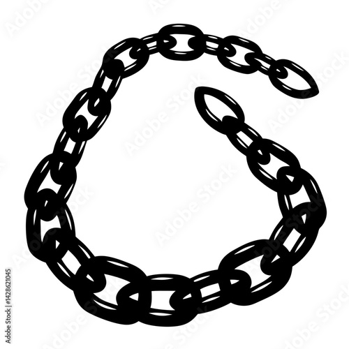 Illustration of a Black Cartoon Chain Links Forming a Circular Pattern