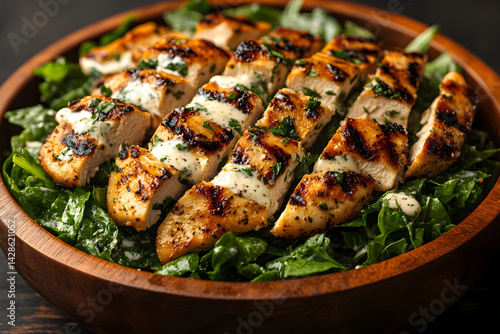 Obraz na płótnie Fresh Caesar salad with grilled chicken and Caesar dressing w salonie