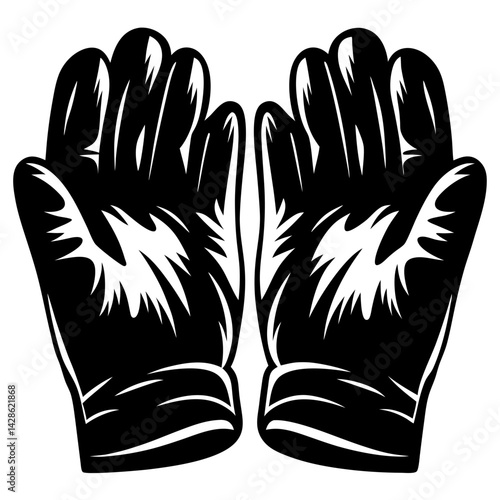 Two dark hand gloves viewed from palm side in vector format
