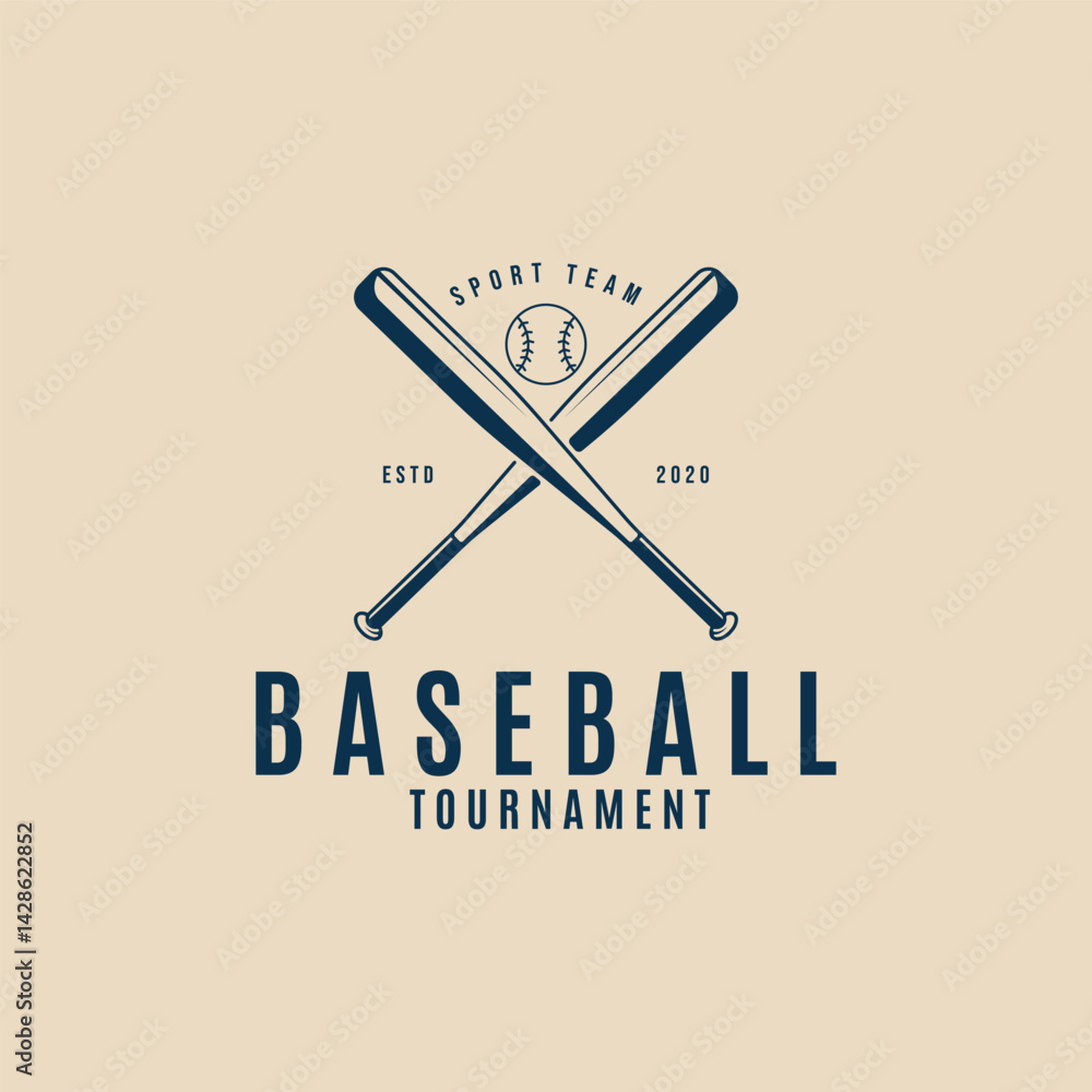 Fototapeta premium baseball sport line art logo minimalist, stick and ball vector illustration template icon graphic design