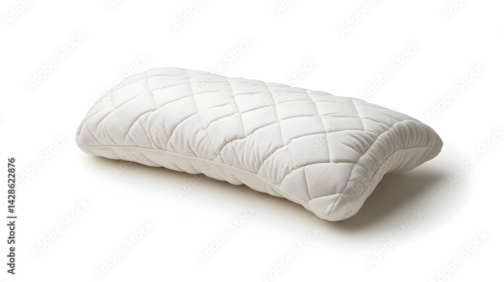 Fototapeta premium White Pillow Quilted Design Comfort Sleep Isolated Neutral Background Comfortable Bedding Hypoallergenic Memory Foam