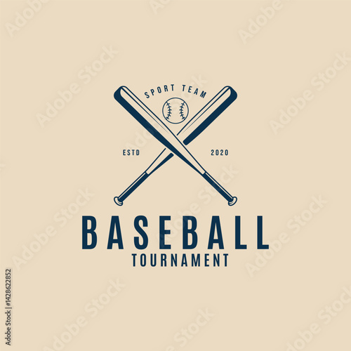 baseball sport line art logo minimalist, stick and ball vector illustration template icon graphic design