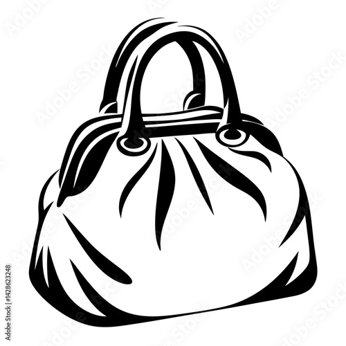 Elegant monochrome handbag design in minimalist style, featuring strong black lines