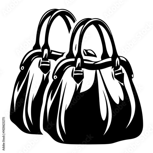 Two Stylish Women's Handbags in Black and White Abstract Design