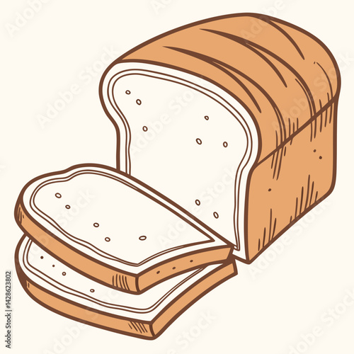 Vector Flat Color Whole Wheat Bread isolated on white background