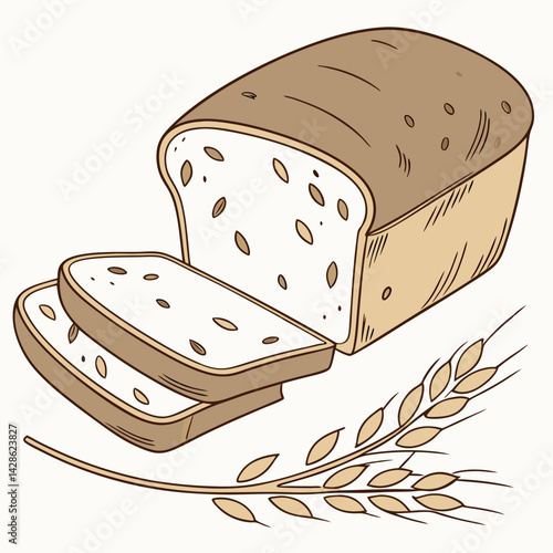 Vector Flat Color Whole Wheat Bread isolated on white background