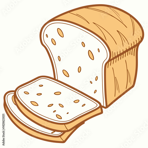 Vector Flat Color Whole Wheat Bread isolated on white background