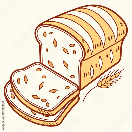 Vector Flat Color Whole Wheat Bread isolated on white background