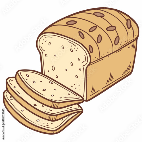 Vector Flat Color Whole Wheat Bread isolated on white background