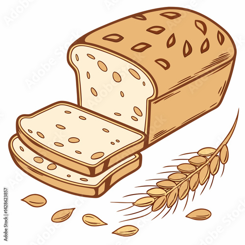Vector Flat Color Whole Wheat Bread isolated on white background