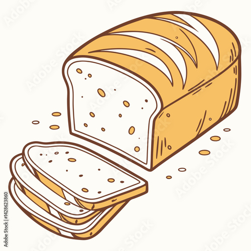 Vector Flat Color Whole Wheat Bread isolated on white background