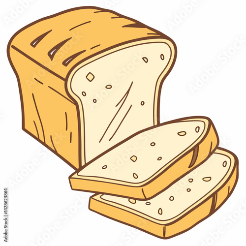 Vector Flat Color Whole Wheat Bread isolated on white background